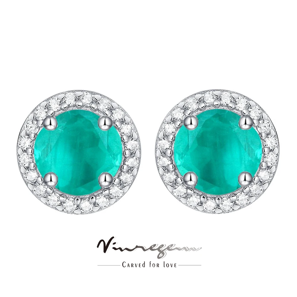 

Vinregem 8MM 2CT Round Cut Lab Created Paraiba Tourmaline Gemstone Earrings For Women Ear Studs 100% 925 Sterling Silver Jewelry