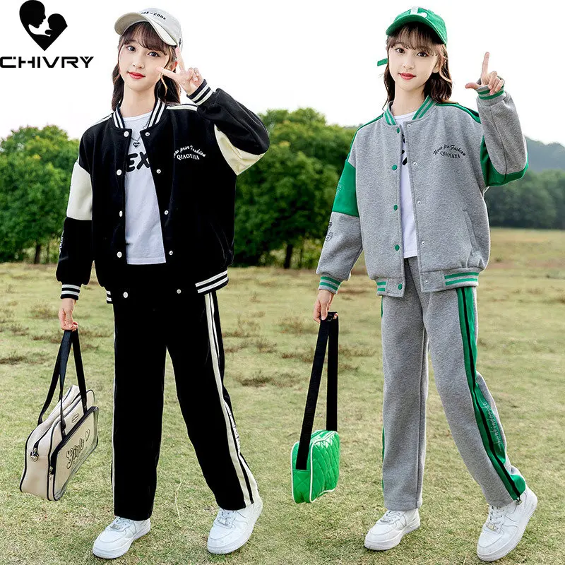 Girls Spring Sportswear New 2023 Letter Striped Baseball Jackets Coat with Pants Sports Suit Kids Clothing Sets for 4-12 Years
Girls Spring Sportswear New 2023 Letter Striped Baseball Jackets Coat with Pants Sports Suit Kids Clothing Sets for 4-12 Years