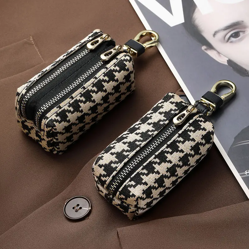 

Women Key Wallet Keychain Bag Thousand Bird Lattice Key Bag Waist Hanging Multifunctional Small Wallet Zipper Purse card bag