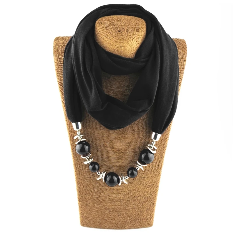 

Womens Fashion Neckerchief for Infinity Ring Scarf Necklaces Ethnic Solid Color Beads Jewelry Shawl Clothing Accessories