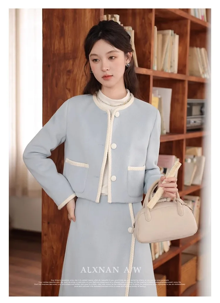 

Commuting Style Elegant Fashion Suit Autumn And Winter New Short Tweed Coat Gentle Skirt Two Piece Sets