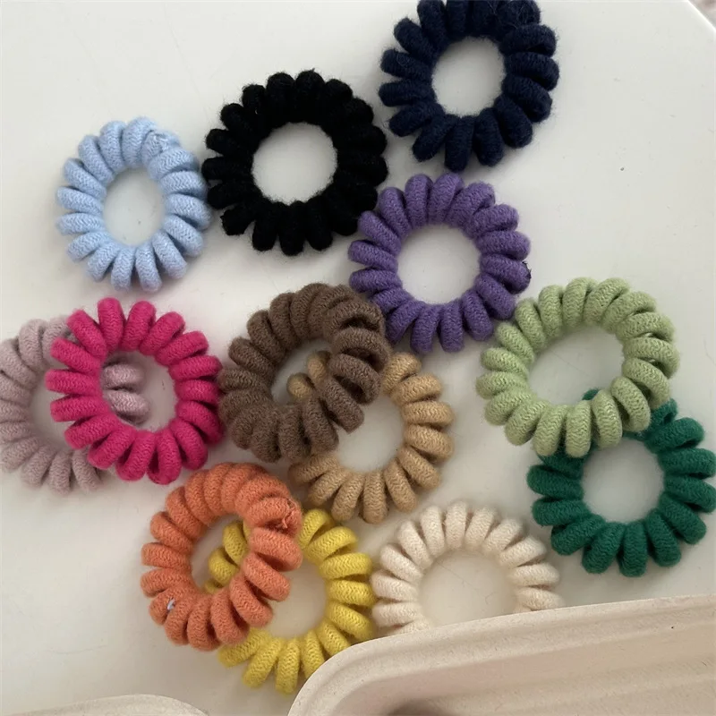 

New Wool Telephone Cord Scrunchies Spiral Shape Hair Tie Solid Color Rubber Bands Elastic Hair Band Women Hair Accessories