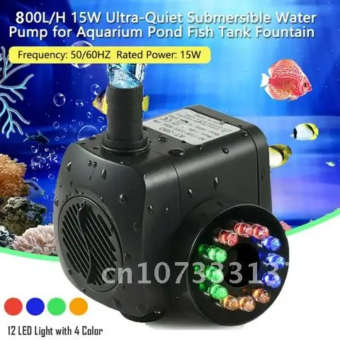 

Submersible Water Pump With 12 LED lights 220-240V 800L/H For Aquarium Fish Tank Pond Fountain EU/UK/US Plug 220V 15W