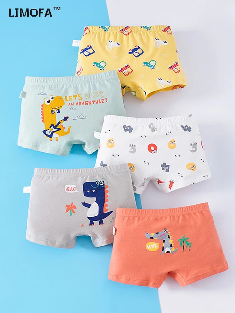 

LJMOFA 5pcs 3-12T Cotton Boys Boxer Underpants Children's Panties Dinosaur Cartoon Underwear Middle Small Kids Panty Shorts B165