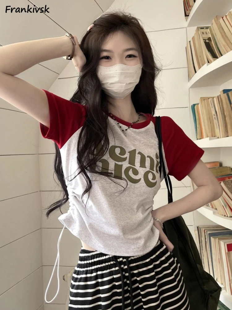

T-shirt Women Tender Sexy Summer Korean Style All-match Charming O-neck Chic Casual Shinny Cozy Youthful Temperament Daily Soft