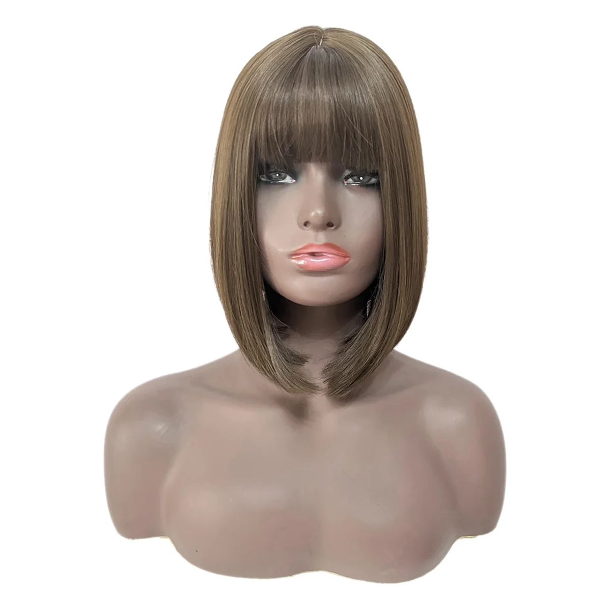 

Короткие прямые синтетические парики боб с челкой, крутой коричневый парик для женщин, термостойкий синтетический естественный вид