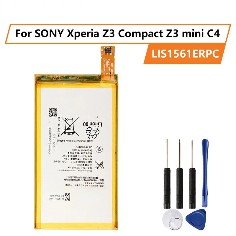 Replacement Battery For SONY Xperia Z3 Compact Z3 mini C4 M55W D5833 SO-02G Z3MINI LIS1561ERPC 2600mAh Rechargeable Battery
Replacement Battery For SONY Xperia Z3 Compact Z3 mini C4 M55W D5833 SO-02G Z3MINI LIS1561ERPC 2600mAh Rechargeable Battery