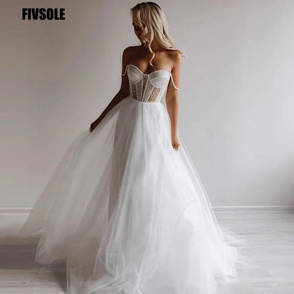 Fivsole Sweetheart Sleeves Wedding Dress Lace Back Bohemian Tulle A-line Bride Gown Lace Beaded Saudi Arabia Vestido De Novia
Fivsole Sweetheart Sleeves Wedding Dress Lace Back Bohemian Tulle A-line Bride Gown Lace Beaded Saudi Arabia Vestido De Novia