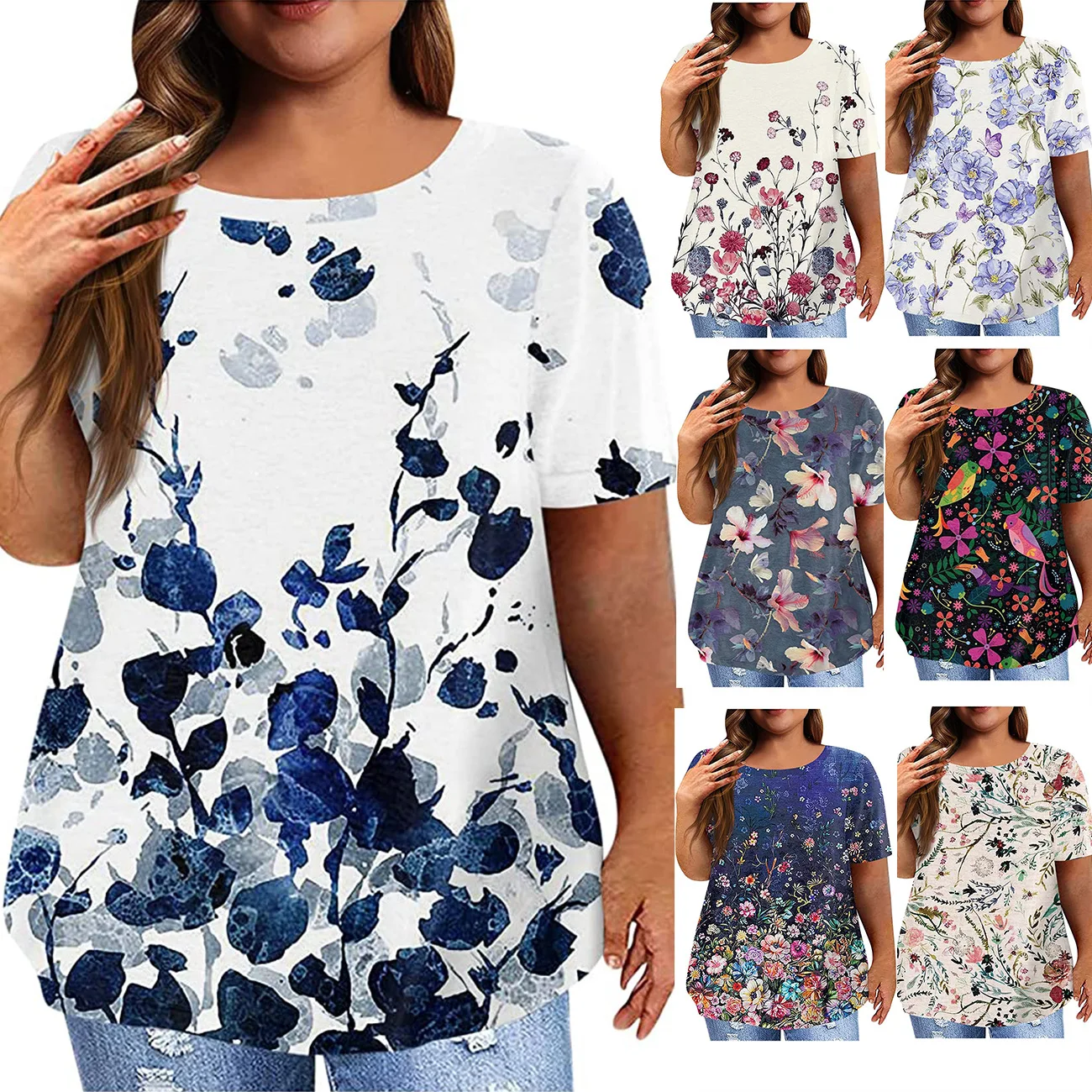 Women's T-shirt 2023 Summer Fashion New Floral Print Blouse Round Neck Short-sleeved Casual Shirt Female
Women's T-shirt 2023 Summer Fashion New Floral Print Blouse Round Neck Short-sleeved Casual Shirt Female