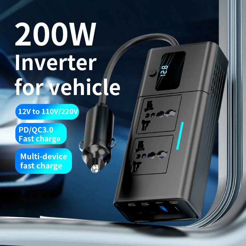 Car Inverter 200W DC 12V To AC 110V/220V Fast Charging Modified Sine Wave Voltage Inverters US EU Universal Socket Plug
Car Inverter 200W DC 12V To AC 110V/220V Fast Charging Modified Sine Wave Voltage Inverters US EU Universal Socket Plug