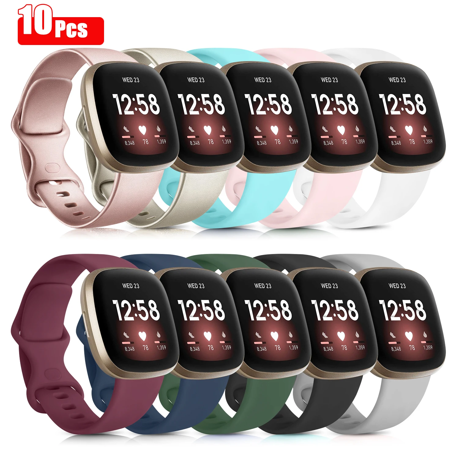 

10pcs/8pcs/6pcs Soft Silicone Watch Band For Fitbit Versa 3 Strap Watchband Bracelets For Fitbit Sense Versa 3 Correa Wristbands