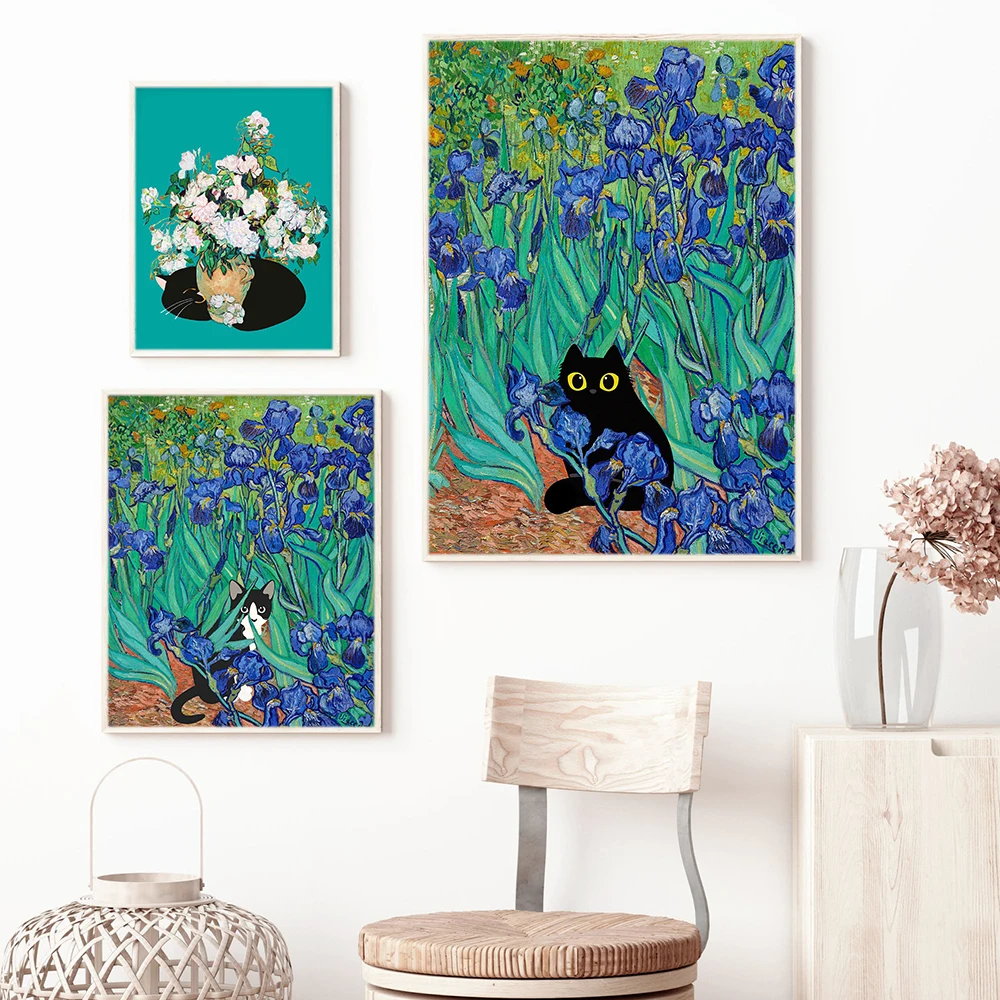 Van Gogh Art Print Irises and Cat Poster Wall Art Canvas Painting Roses Vase Abstract Pictures Vintage Room Home Decor
Van Gogh Art Print Irises and Cat Poster Wall Art Canvas Painting Roses Vase Abstract Pictures Vintage Room Home Decor
