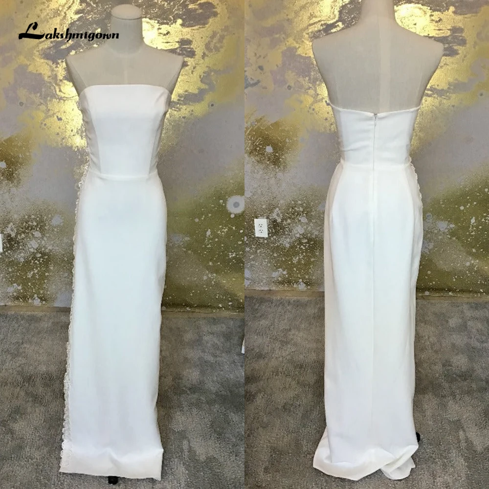 Simple Strapless Sleeveless Sexy Backless Lace Satin Mermaid Wedding Dress Boho Bridal Gowns Sweep Vestidos De Novia Robe De
Simple Strapless Sleeveless Sexy Backless Lace Satin Mermaid Wedding Dress Boho Bridal Gowns Sweep Vestidos De Novia Robe De