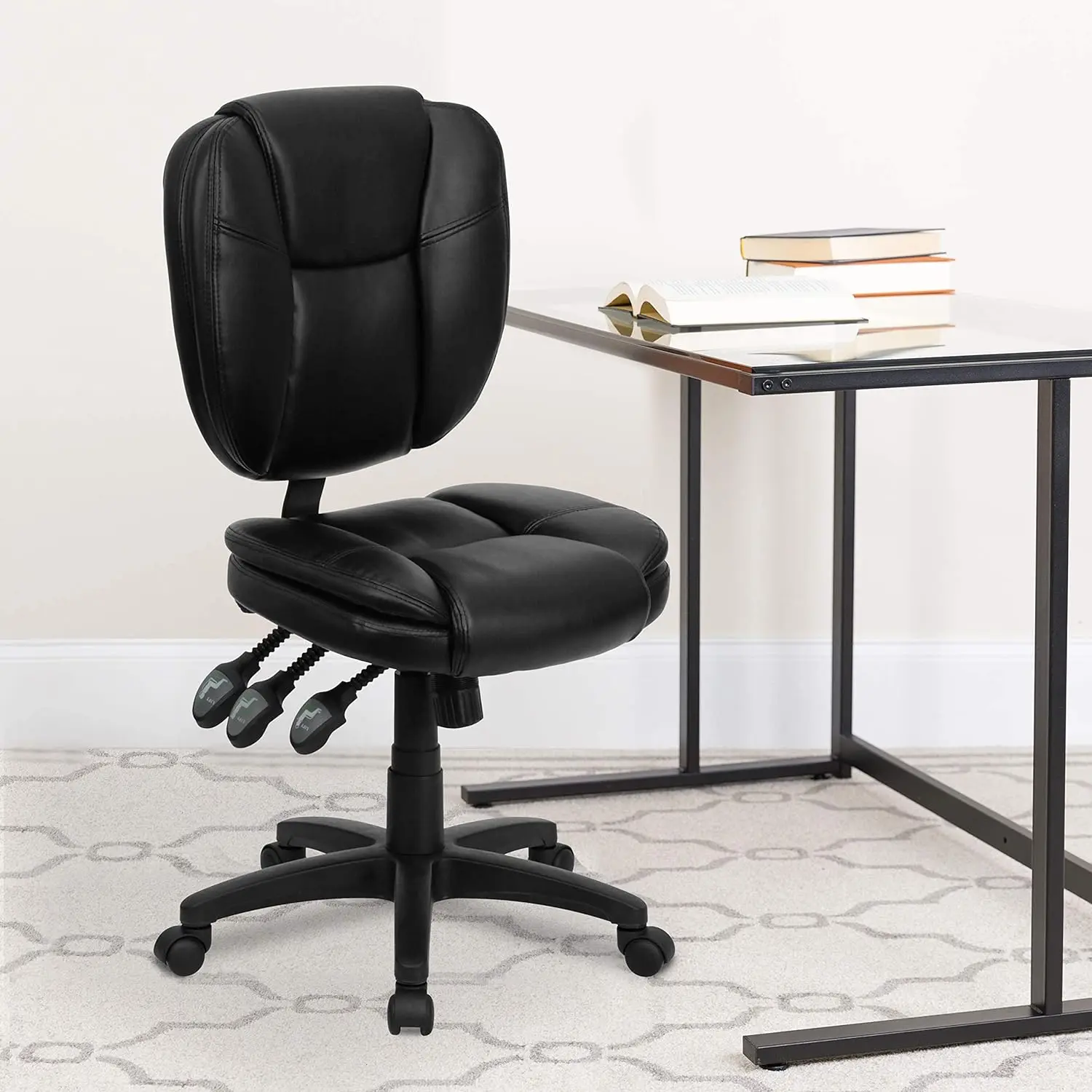 Furniture Mid-Back Black LeatherSoft Multifunction Swivel Ergonomic Task Office Chair with Pillow Top Cushioning
Furniture Mid-Back Black LeatherSoft Multifunction Swivel Ergonomic Task Office Chair with Pillow Top Cushioning