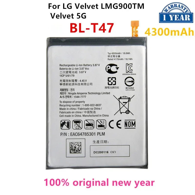 Original BL-T47 4300mAh Battery For LG Velvet LMG900TM Velvet 5G BL T47 G9 Mobile phone Batteries
Original BL-T47 4300mAh Battery For LG Velvet LMG900TM Velvet 5G BL T47 G9 Mobile phone Batteries