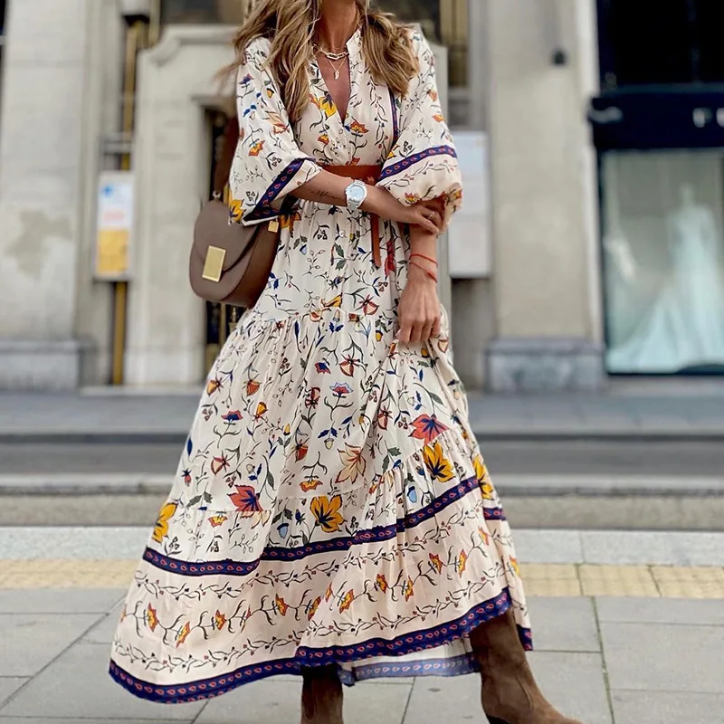Spring /summer Fashion Printed Bohemian Long Dress Women's V-neck Slim Fit Sexy Maxi Dress Beach Vacation Vestido Feminino
Spring /summer Fashion Printed Bohemian Long Dress Women's V-neck Slim Fit Sexy Maxi Dress Beach Vacation Vestido Feminino