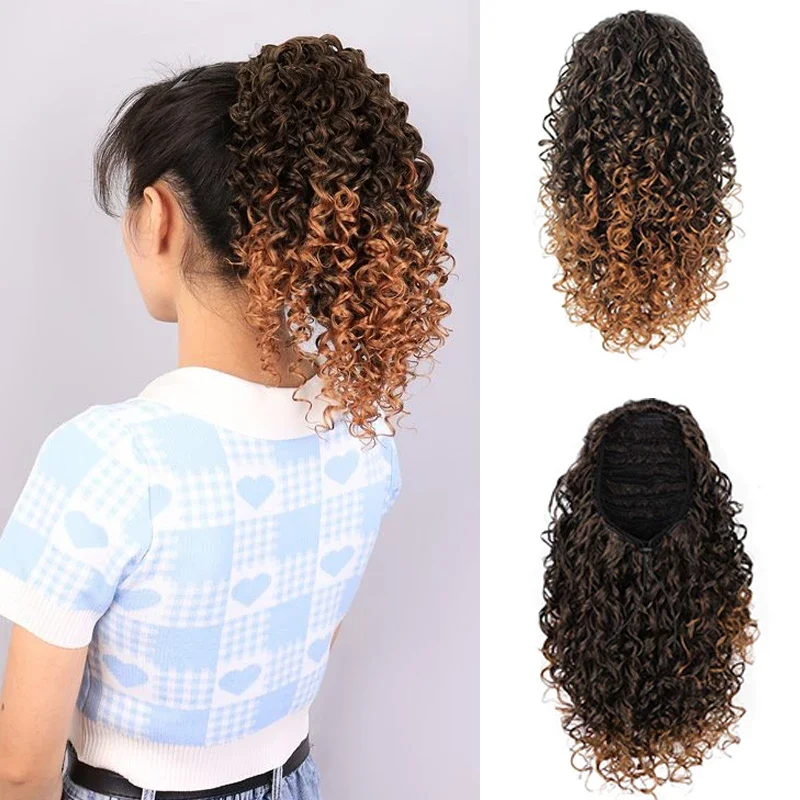 

Drawstring Clip in Afro Kinky Curly Ponytail Hair Extensions Short Wavy Ponytail Hairpiece for Women Synthetic Fake Horse Tail