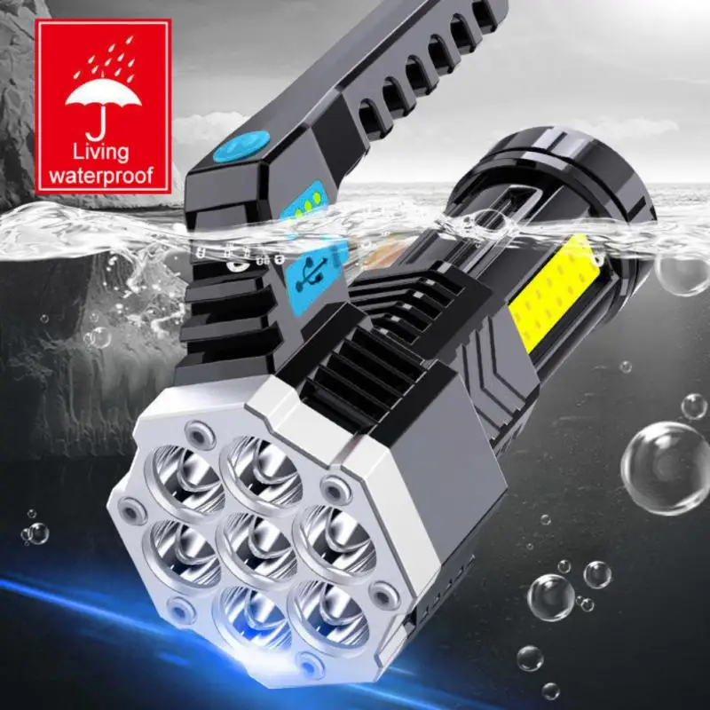 

High Power Led Flashlights Cob Side Light Lightweight Outdoor Lighting ABS Material Torch 7LED Rechargeable Flashlight Powerful