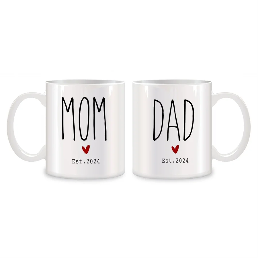 

New Dad & Mom Est 2024 Mugs Set For New Parents Gift Birthday Gifts Novelty Coffee Ceramic Tea Cups White 11 oz
