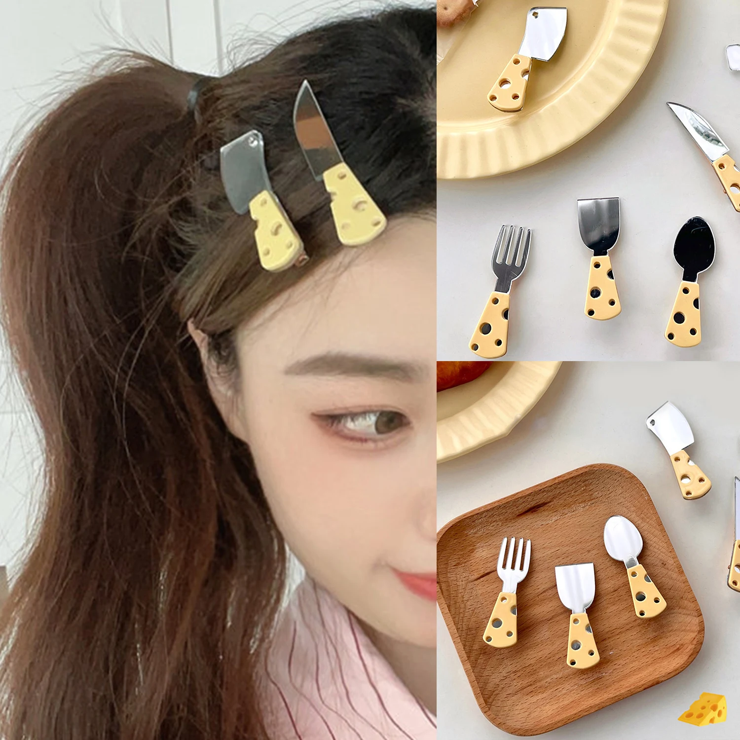 Creative Cute Cheese Knife And Fork Hairpin Mirror Hair Clip Fashion Headwear Hammer Spoon Shovel Shape Hair Accessories
Creative Cute Cheese Knife And Fork Hairpin Mirror Hair Clip Fashion Headwear Hammer Spoon Shovel Shape Hair Accessories
