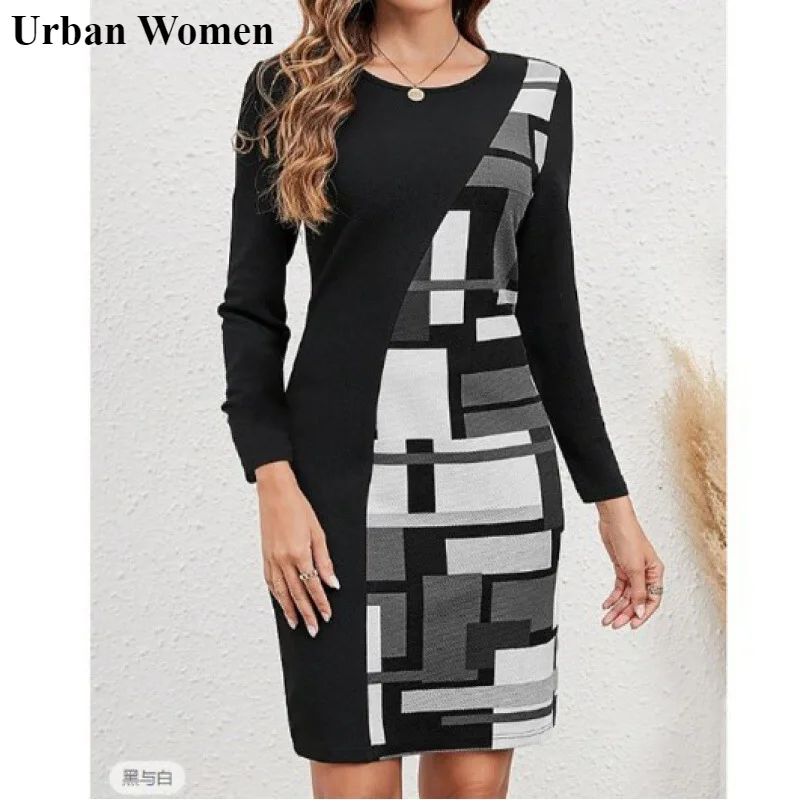 Spring Fashion Geometric Print Pullover Thisrt Dress Women Casual Round Neck Long Sleeved Printed Dress Women
Spring Fashion Geometric Print Pullover Thisrt Dress Women Casual Round Neck Long Sleeved Printed Dress Women