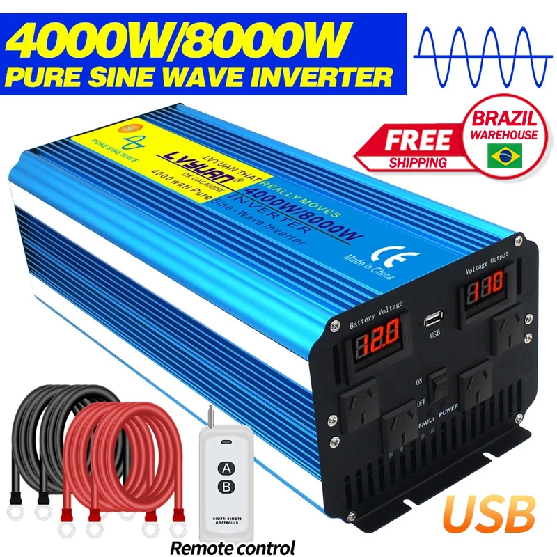 8000W Peak Pure Sine Wave 12V/24V To 110V/127V/220V 50/60Hz Remote Control Portable Voltage Converter LED Display Power Inverter
8000W Peak Pure Sine Wave 12V/24V To 110V/127V/220V 50/60Hz Remote Control Portable Voltage Converter LED Display Power Inverter