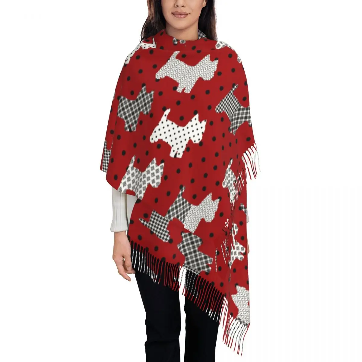 Lady Large Westies Polka Dot Cartoon Pattern Scarves Winter Soft Warm Tassel Shawl Wraps West Highland White Terrier Dog Scarf
Lady Large Westies Polka Dot Cartoon Pattern Scarves Winter Soft Warm Tassel Shawl Wraps West Highland White Terrier Dog Scarf