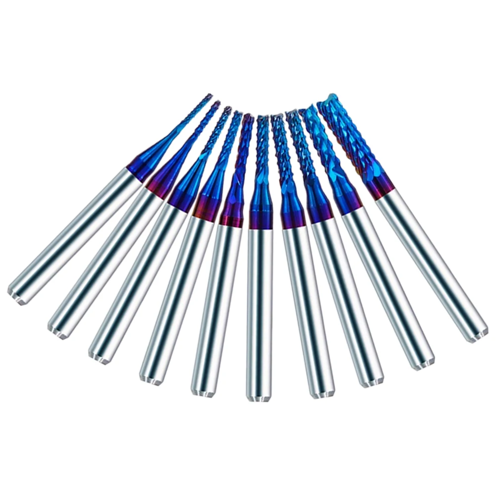 10pcs/set End Mill Engraving Bits Set Nano Blue Coated CNC Router Bits Cutting Milling Cutter 1/8" Shank Carbide Milling Tools
10pcs/set End Mill Engraving Bits Set Nano Blue Coated CNC Router Bits Cutting Milling Cutter 1/8" Shank Carbide Milling Tools