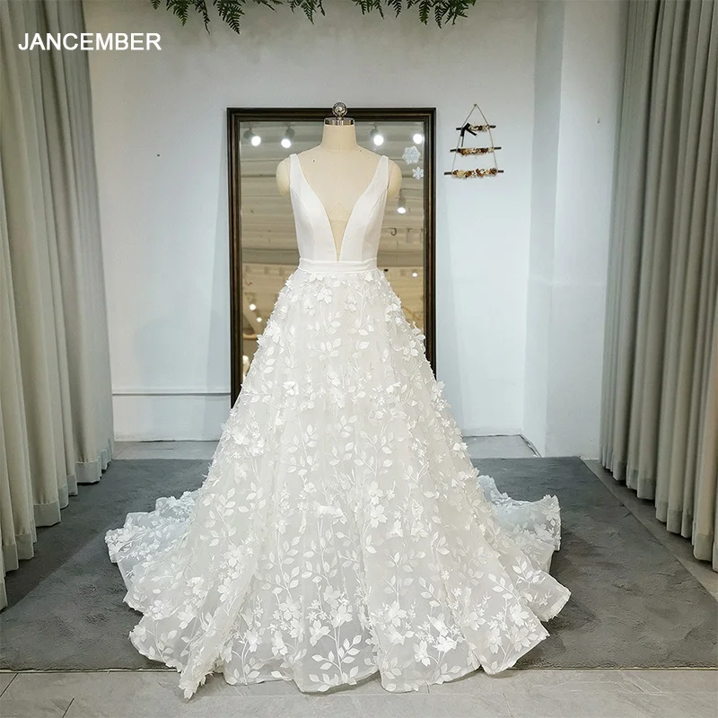 Jancember Style Simple Appliqued Robe Mariage Lace A-line Deep V-neck Wedding Dress Party Gowns Custom vestidos novias boda
Jancember Style Simple Appliqued Robe Mariage Lace A-line Deep V-neck Wedding Dress Party Gowns Custom vestidos novias boda