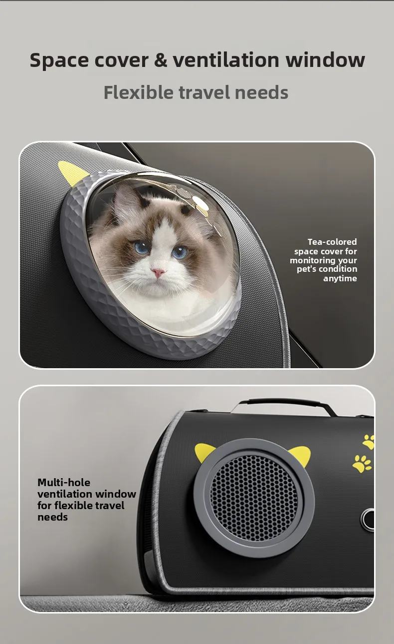 Cat Carrier Bag | Portable Space Capsule Pet Carrier The waterproof PU leather cat bag being rinsed with water, demonstrating the fully washable and easy-to-clean material.