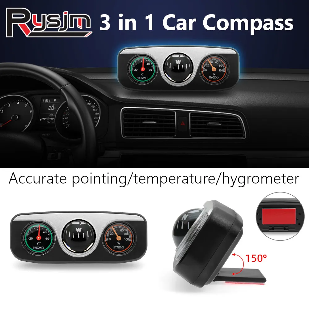 

3 in 1 Guide Ball Car Compass Thermometer Hygrometer Dashboard Ornament Auto Interior Accessories Navigation Compass for boat