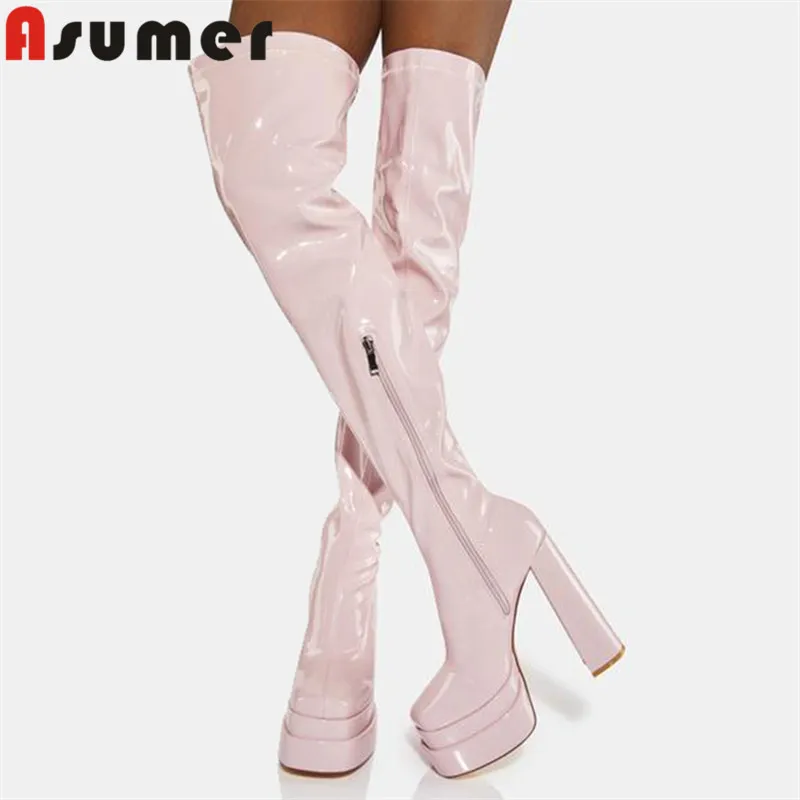 ASUMER 2022 New Artificial Leather Dress Shoes Ladies Thick Super High Heels Over The Knee Boots Zipper Women Platform Boots
ASUMER 2022 New Artificial Leather Dress Shoes Ladies Thick Super High Heels Over The Knee Boots Zipper Women Platform Boots