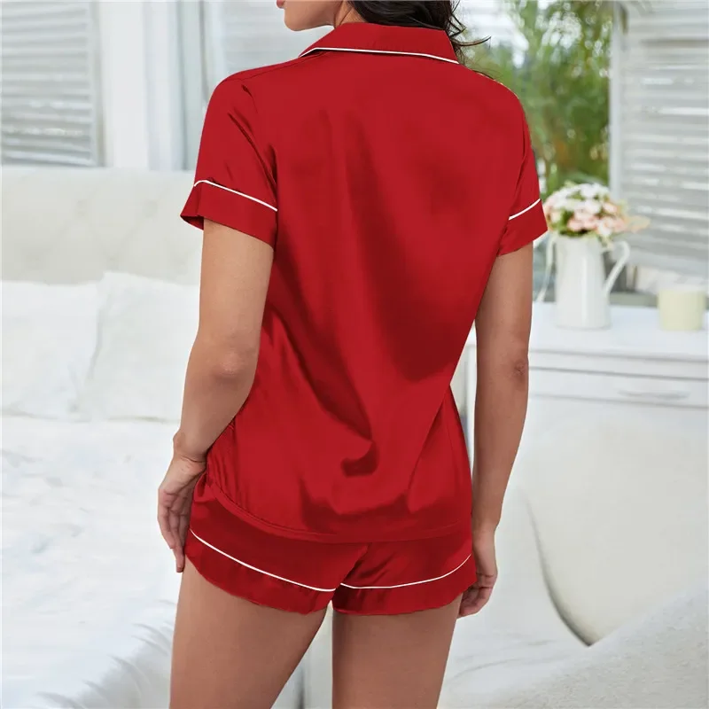 

Лето 2023, женский Шелковый Атласный пижамный комплект, шорты с коротким рукавом, комплекты из двух предметов Pj, одежда для сна, домашняя одежда, женская одежда на пуговицах