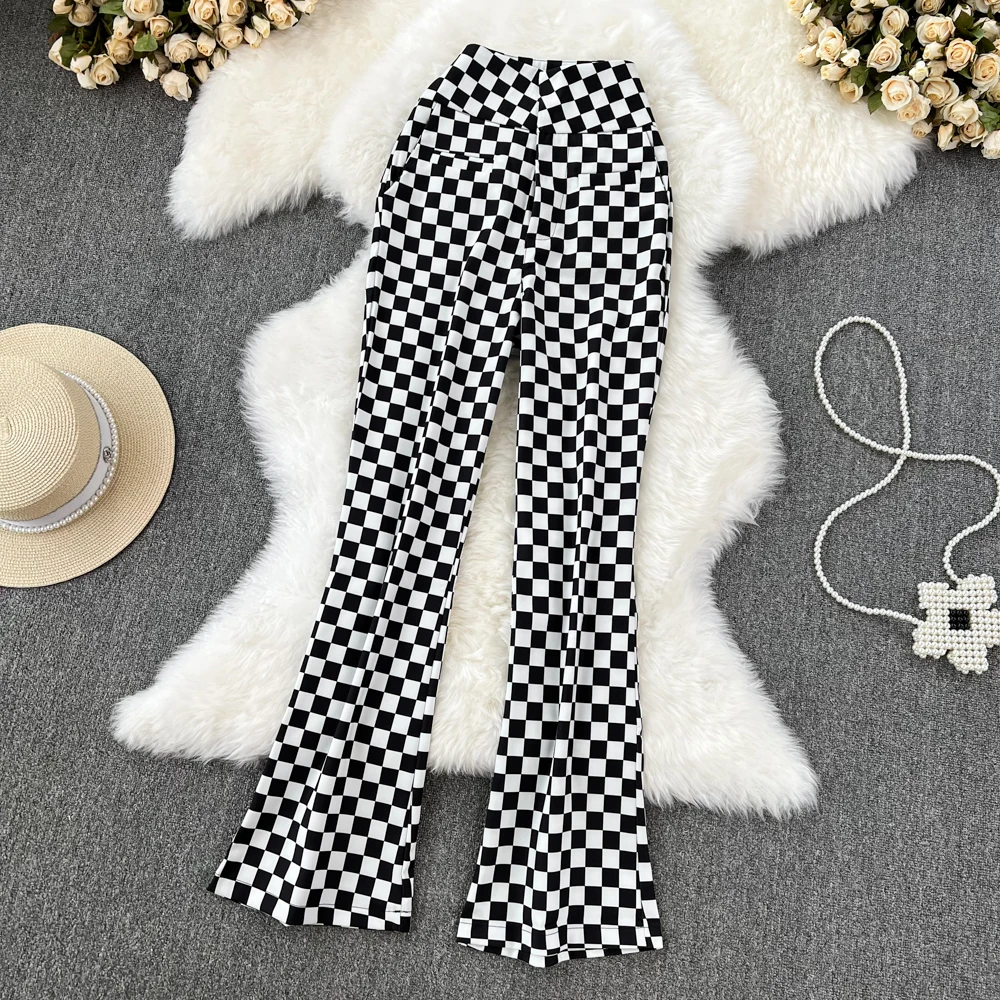 Autumn Women's Pants New Checkerboard Long Pants High Waist Slim Korean Casual Loose Versatile Flared Pants 
Autumn Women's Pants New Checkerboard Long Pants High Waist Slim Korean Casual Loose Versatile Flared Pants