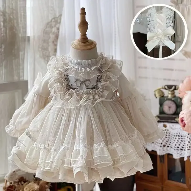

Baby Girl Lolita Princess Dress Toddler Child Vintage Elegant Bow Lace Tutu Vestido Party Birthday Costume Baby Clothes 1-10Y