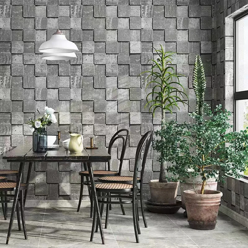 

Retro Nostalgic Imitation Tile Brick Wallpaper 3D Grid Cement Texture Wallpaper Mural Industrial Loft Clothing Store Cafe Home