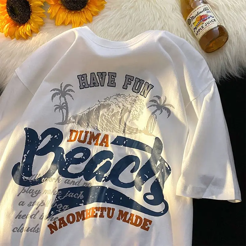 American retro short sleeved t-shirt men and women summer loose letter printing half sleeve tide brand casual round neck top
American retro short sleeved t-shirt men and women summer loose letter printing half sleeve tide brand casual round neck top