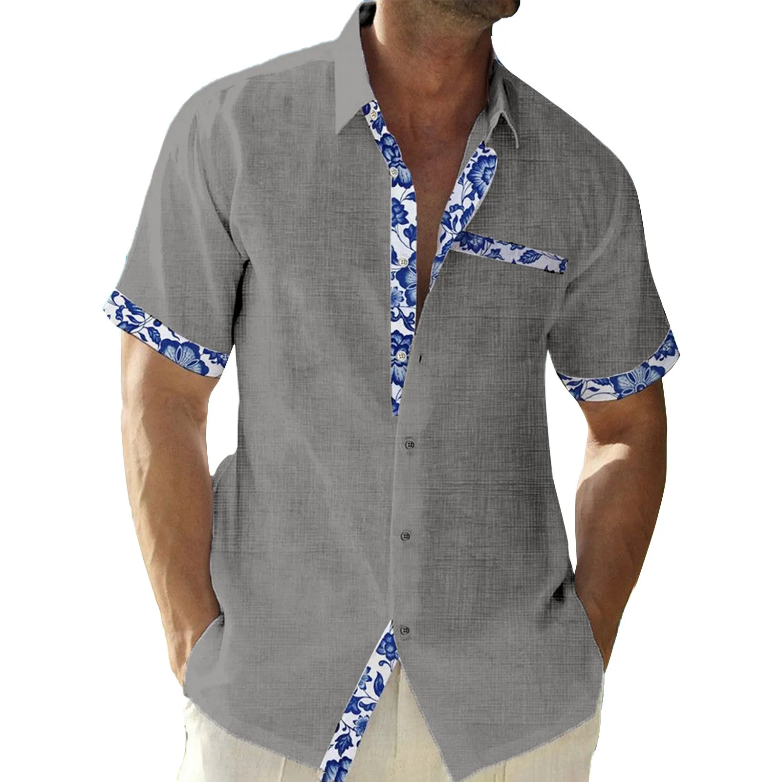 

Рубашка мужская летняя в стиле пэчворк, повседневная классическая пляжная сорочка для отпуска с пуговицами на пуговицах, с коротким рукавом, подходит под все, большие размеры