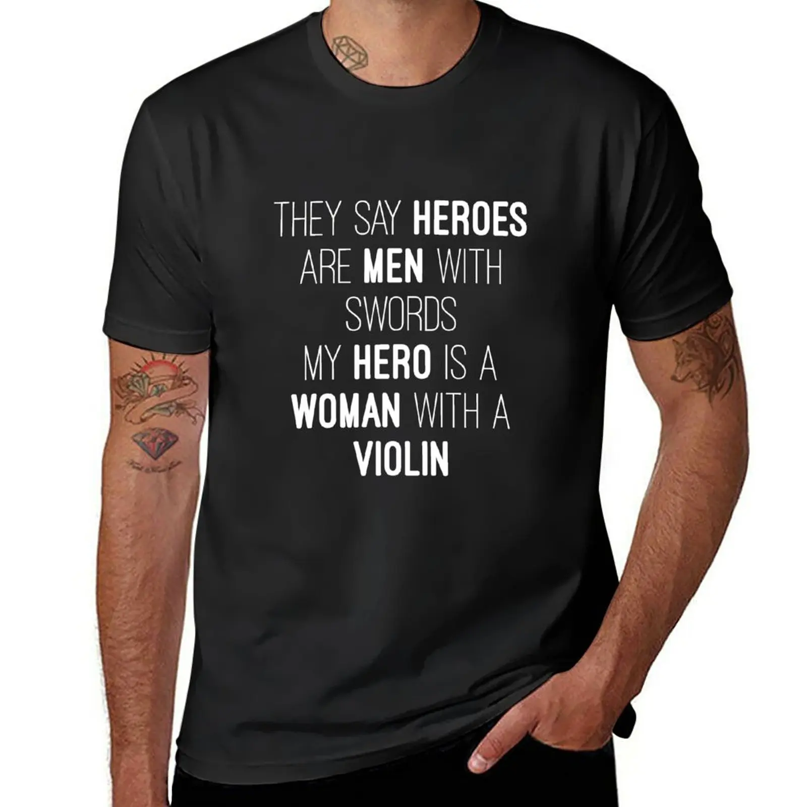 

New My hero is a woman with a violin T-Shirt vintage clothes Short t-shirt tops plain white t shirts men