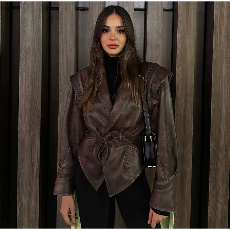 Fashion Leather Woman Short Jacket With Belt Loose Turn Down Collar Long Sleeve Coat Ladies Winter Elegant Warm Street Outerwear 3 Mallzona Sb66b5da4089946ed8d11500165d9f875J Fashion Leather Woman Short Jacket With Belt Loose Turn Down Collar Long Sleeve Coat Ladies Winter Elegant Warm Street Outerwear Mallzona