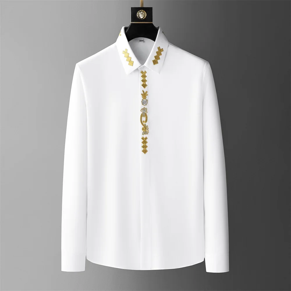 Luxury Gold Embroidery Shirts Men Long Sleeve Slim Business Casual Shirt Social Party Tuxedo Blouse Streetwear Camisa Masculina
Luxury Gold Embroidery Shirts Men Long Sleeve Slim Business Casual Shirt Social Party Tuxedo Blouse Streetwear Camisa Masculina