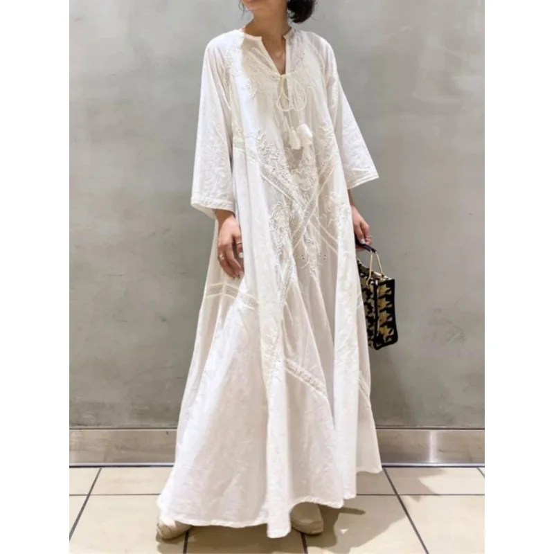 Sandro Rivers Women's Summer Dress 2022 Loose Embroidered White Lace V-Neck Long Beach Dress Elegant Dress Holiday Women's Whit
Sandro Rivers Women's Summer Dress 2022 Loose Embroidered White Lace V-Neck Long Beach Dress Elegant Dress Holiday Women's Whit