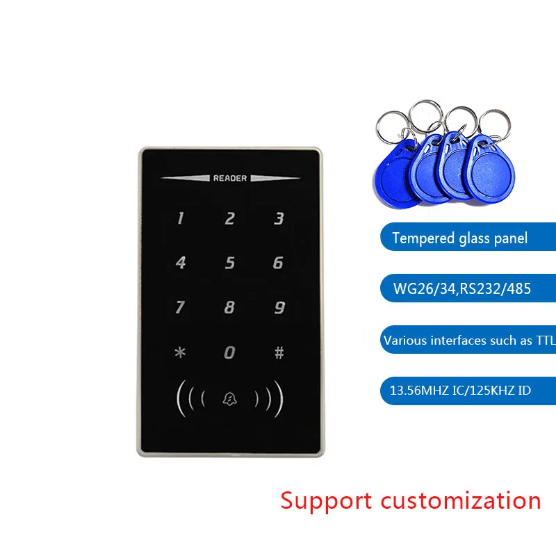 

Outdoor Smart Touch Keypad Swipe Card Rfid ID 125KHZ Wiegand26/34 RS232 TTL Interface NFC Metal Access Control Card Reader