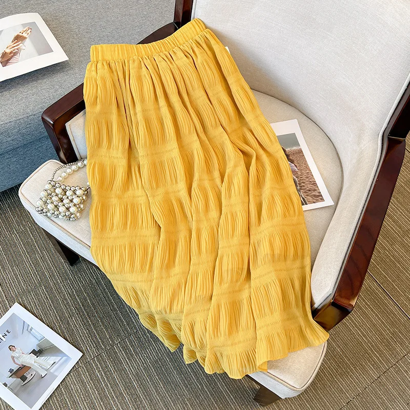 Summer Folding Pleated Skirt Fashion Solid Design Skirt for Women Midi Bubble A-line Ruffle Pleated Skirts Elegant
Summer Folding Pleated Skirt Fashion Solid Design Skirt for Women Midi Bubble A-line Ruffle Pleated Skirts Elegant