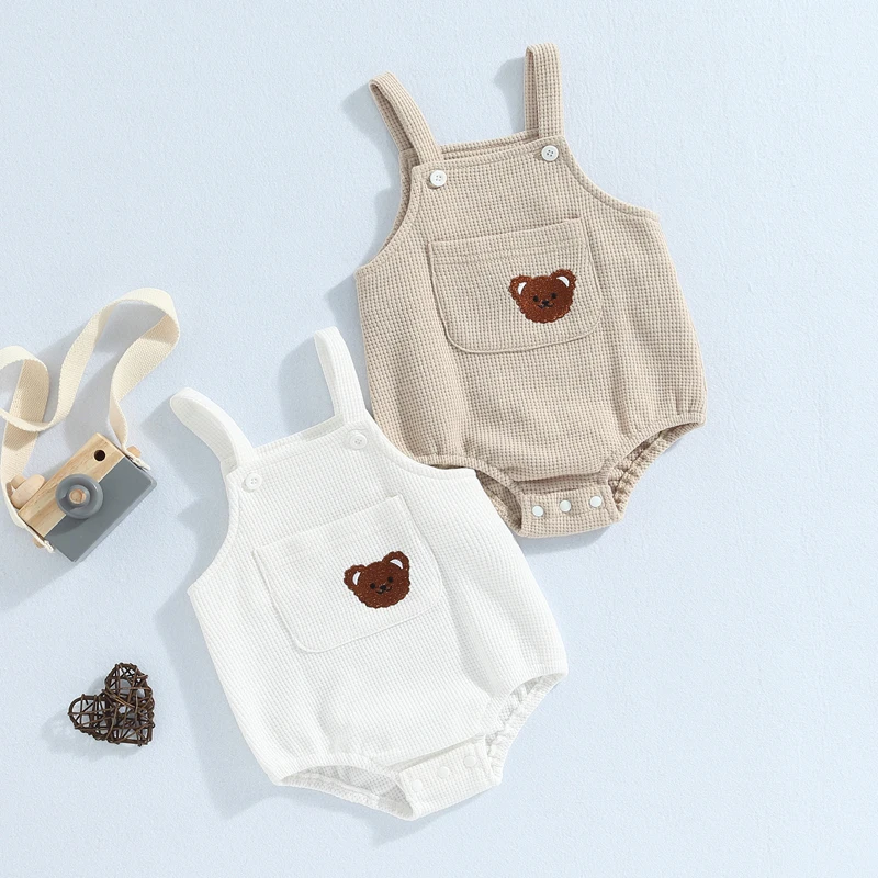 Infant Baby Girls Boys Romper Waffle Sling Sleeveless with Button Cute Bear Embroidery Playsuits Summer Casual Clothes
Infant Baby Girls Boys Romper Waffle Sling Sleeveless with Button Cute Bear Embroidery Playsuits Summer Casual Clothes