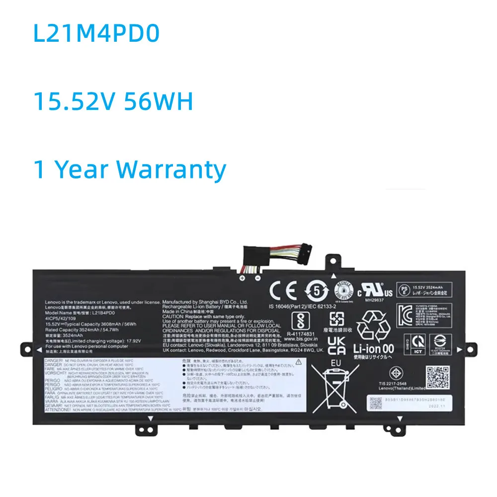 L21B4PD0 15.52V 56WH Laptop Battery For Lenovo ThinkBook 13X Gen2 L21C4PD0 L21M4PD0 SB11D96863
L21B4PD0 15.52V 56WH Laptop Battery For Lenovo ThinkBook 13X Gen2 L21C4PD0 L21M4PD0 SB11D96863