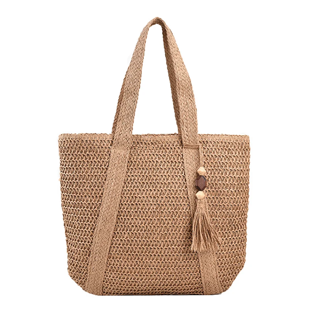 Tassel Woven Shopper Tote - Large Capacity Summer Straw Shoulder Bag 27 Sb67acae57530446e9ee30ae41900015cl