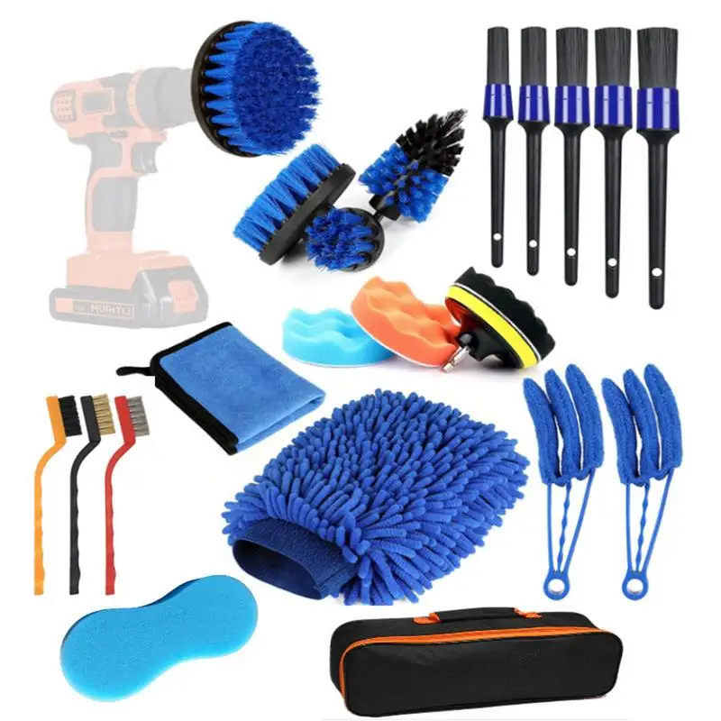 

22 PCS Auto Detailing Brush Set Car Cleaning Brushes Power Scrubber Drill Brush For Car Leather Air Vents Rim Cleaning