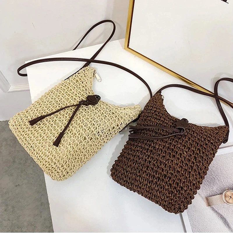 Travel Wicker Crossbody Tote - Hand Woven Bohemian Beach Shoulder Bag 9 Sb67d3a5e70634cdc887b21510b6abd6bS