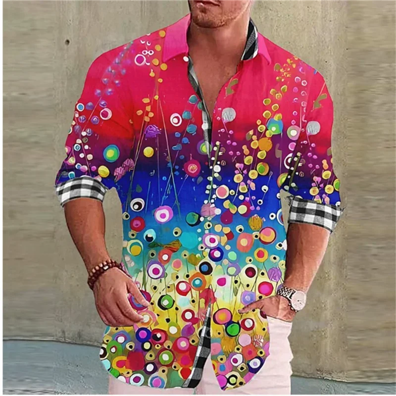 

Модная мужская рубашка с длинным рукавом, отложным воротником, цветная дизайнерская Повседневная рубашка с цветочным рисунком, мягкие удобные шелковые мужские топы, новинка 2023